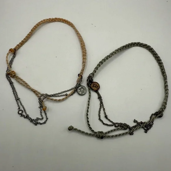 Pura Vida Green & Peach Woven Adjustable Bracelets Lot Of (2) with Chains - Picture 1 of 6